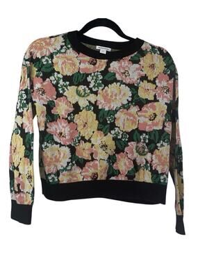 Nordstrom Floral Sweater Black pink yellow Girls Size Large 10/12 100% Cotton
